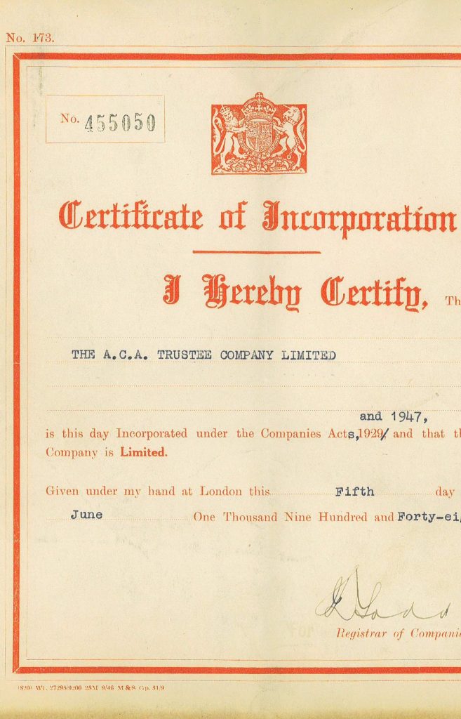 Certificate of incorporation - 1948